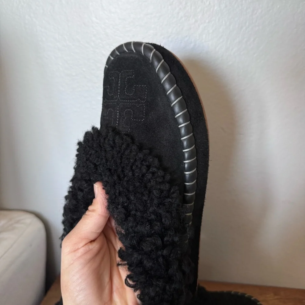 Tory Burch Women's Black Shearling Slippers Size 8